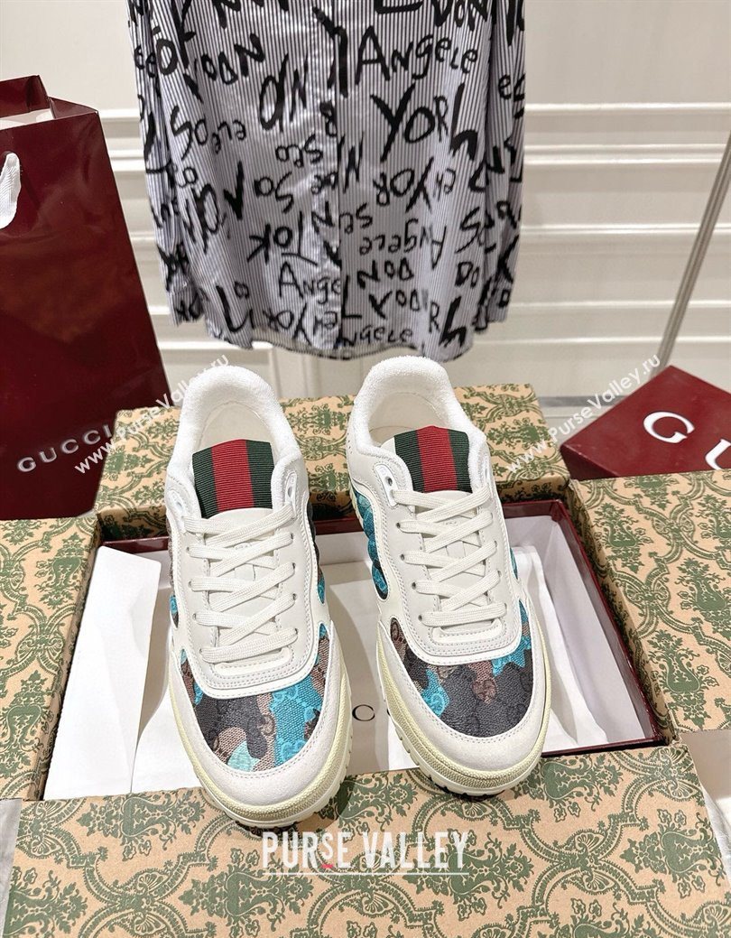 Gucci Re-Web Sneakers 4cm in Blue Camouflage Fabric 2025 785452 (MD-251219032)