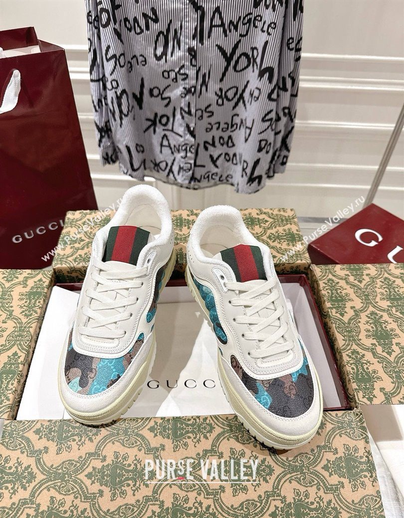 Gucci Re-Web Sneakers 4cm in Blue Camouflage Fabric 2025 785452 (MD-251219032)