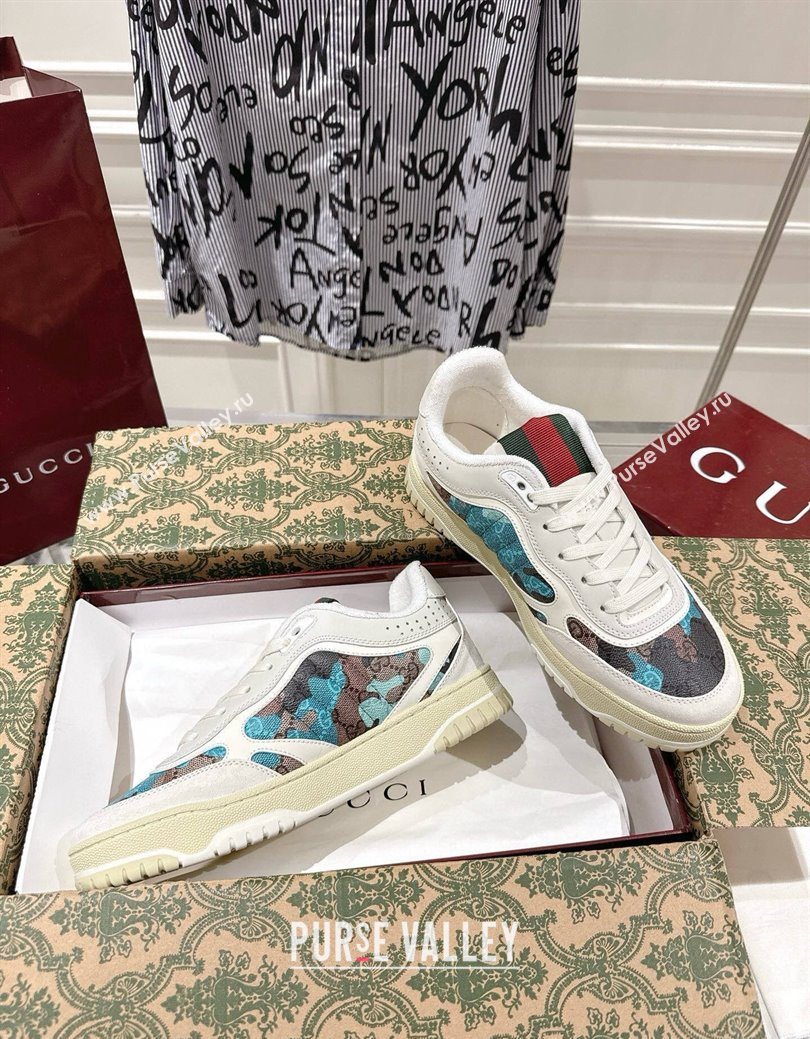 Gucci Re-Web Sneakers 4cm in Blue Camouflage Fabric 2025 785452 (MD-251219032)