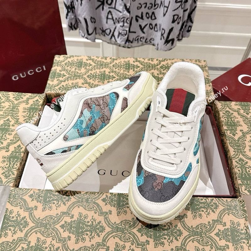Gucci Re-Web Sneakers 4cm in Blue Camouflage Fabric 2025 785452 (MD-251219032)