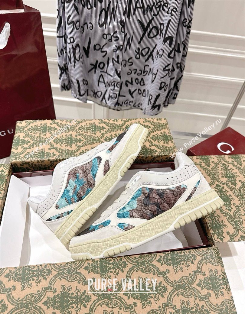 Gucci Re-Web Sneakers 4cm in Blue Camouflage Fabric 2025 785452 (MD-251219032)