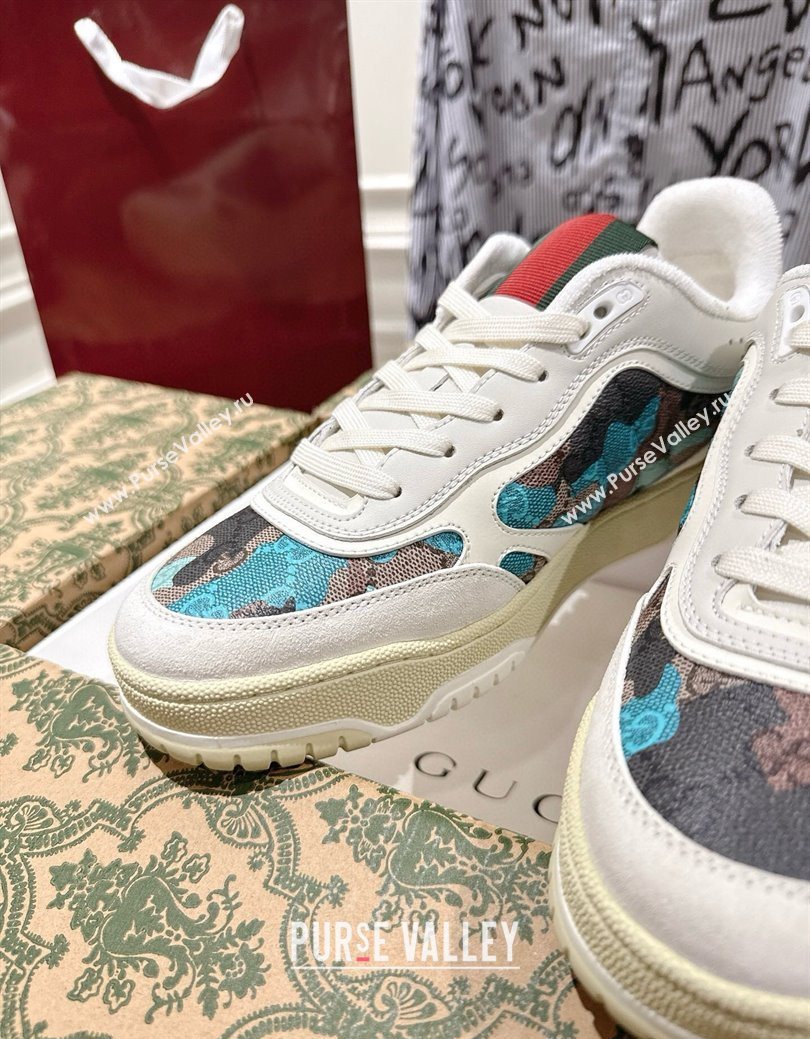Gucci Re-Web Sneakers 4cm in Blue Camouflage Fabric 2025 785452 (MD-251219032)