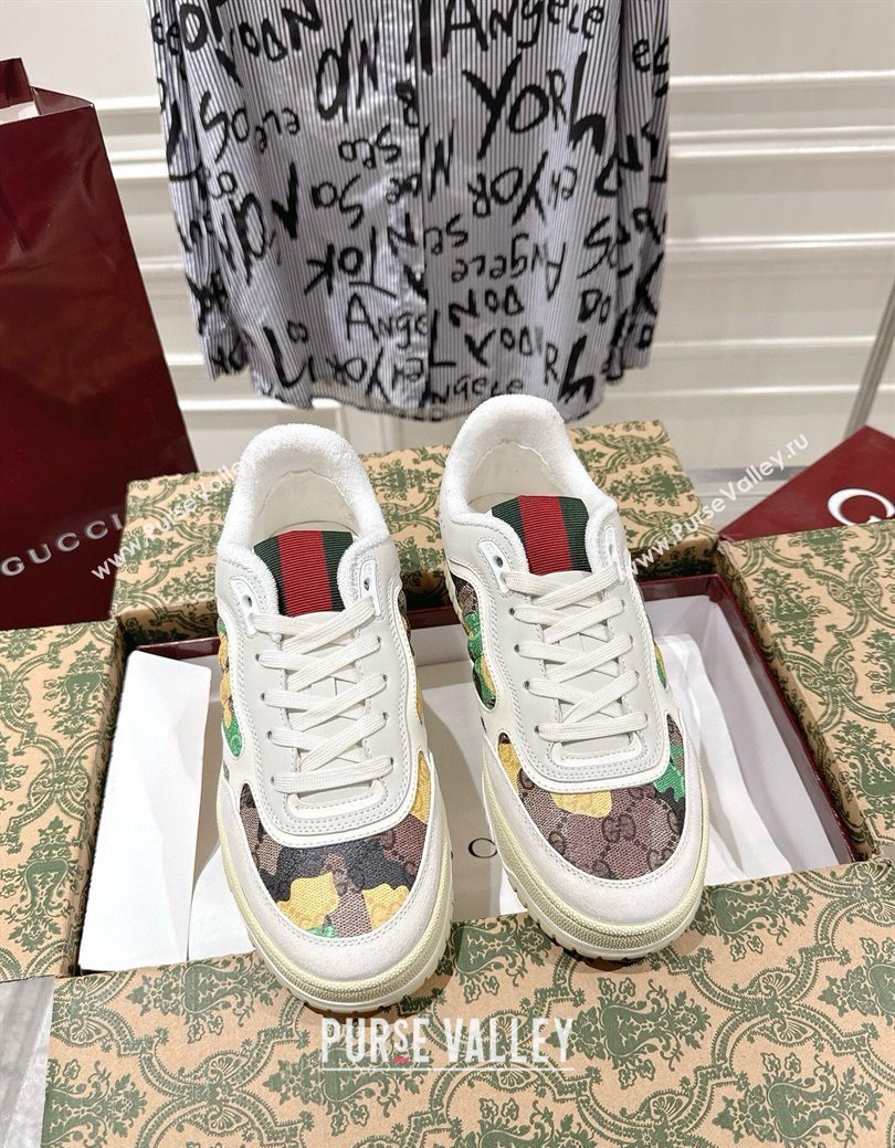 Gucci Re-Web Sneakers 4cm in Yellow Camouflage Fabric 2025 785452 (MD-251219033)