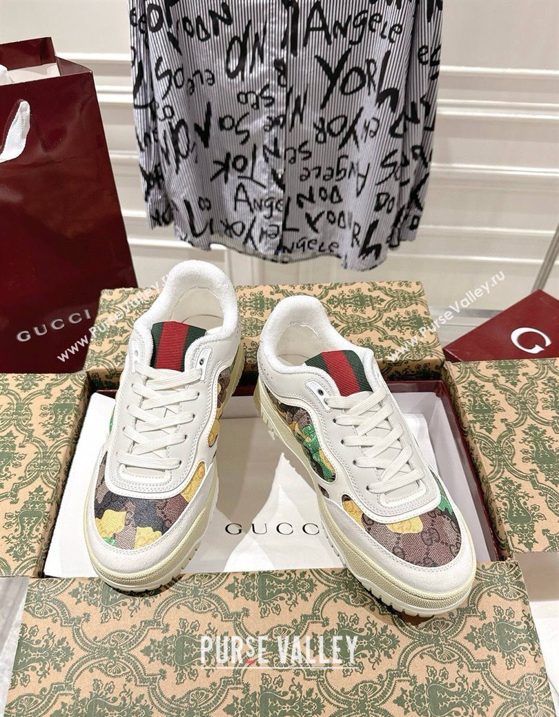 Gucci Re-Web Sneakers 4cm in Yellow Camouflage Fabric 2025 785452 (MD-251219033)