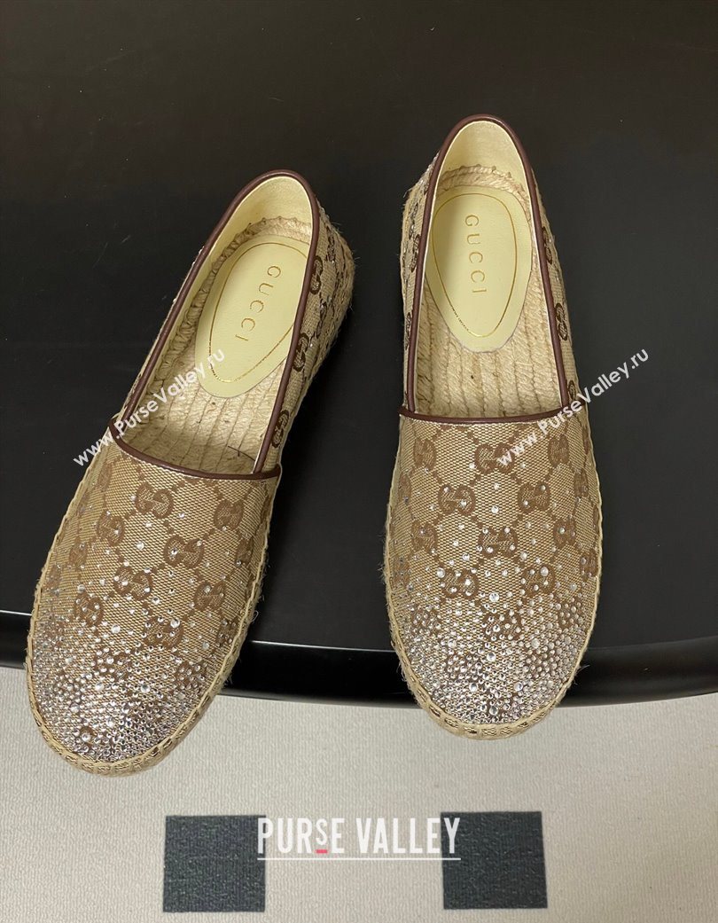 Gucci GG Canvas and Strass Flat Espadrilles Beige 2025 GG121805 (MD-251219001)