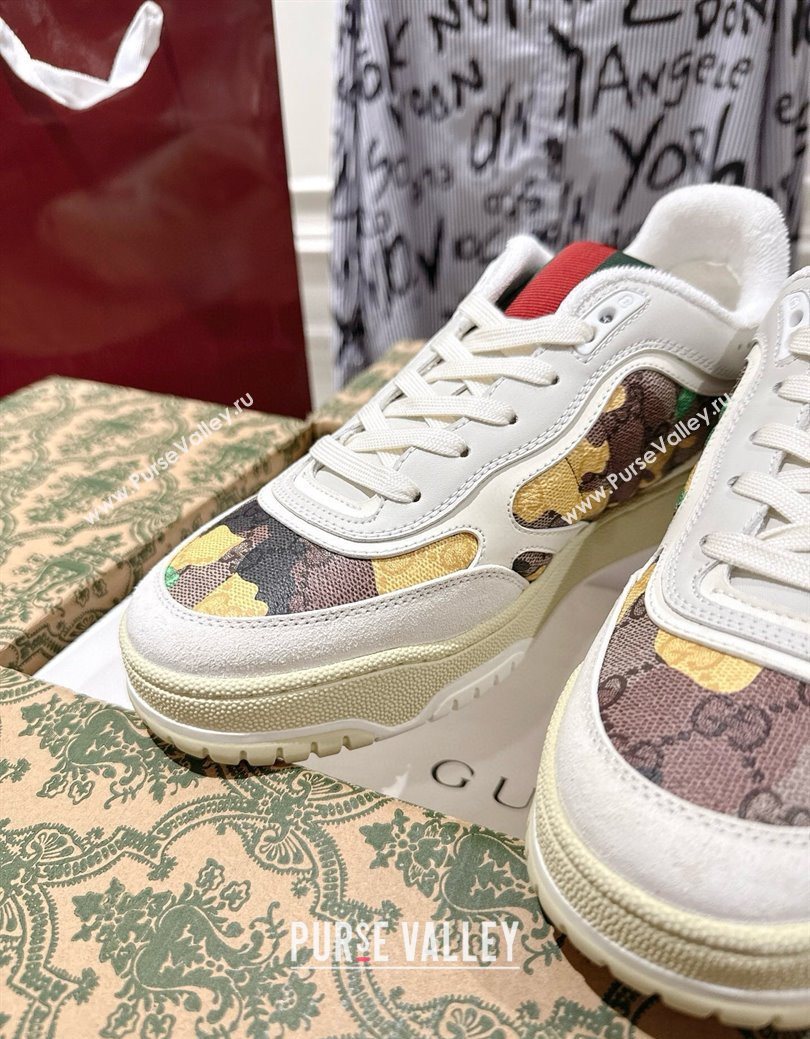 Gucci Re-Web Sneakers 4cm in Yellow Camouflage Fabric 2025 785452 (MD-251219033)