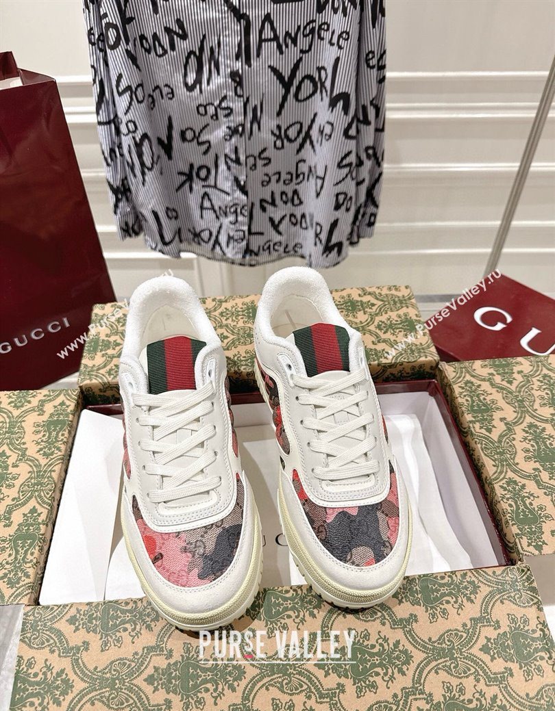 Gucci Re-Web Sneakers 4cm in Pink Camouflage Fabric 2025 785452 (MD-251219034)