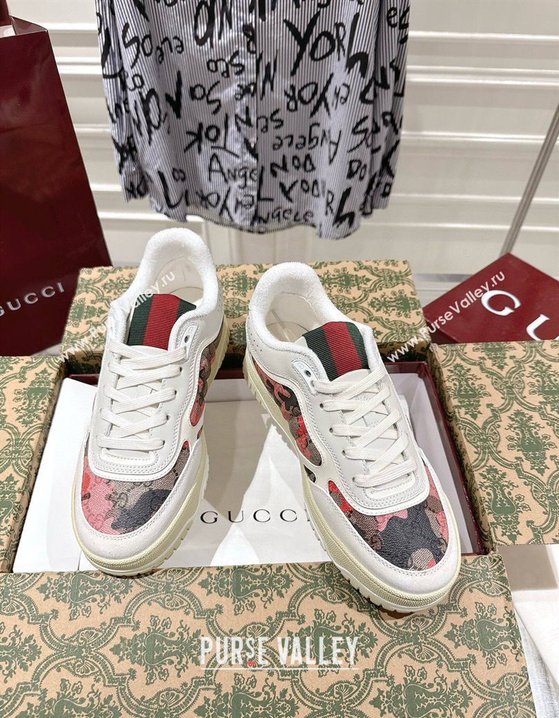 Gucci Re-Web Sneakers 4cm in Pink Camouflage Fabric 2025 785452 (MD-251219034)