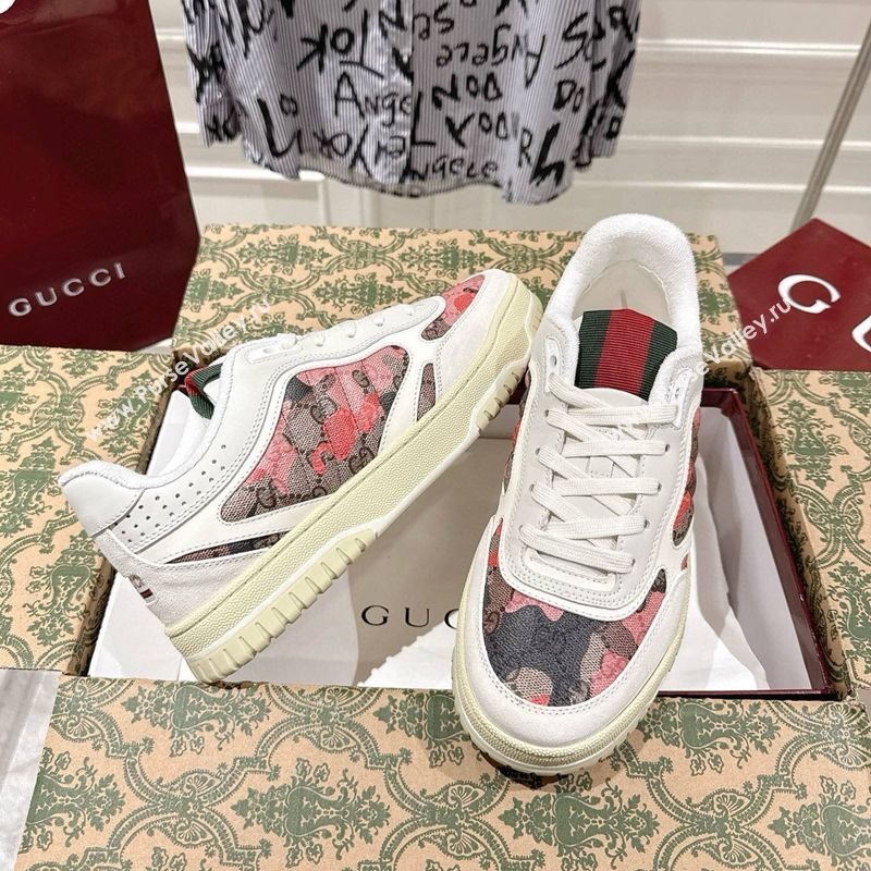 Gucci Re-Web Sneakers 4cm in Pink Camouflage Fabric 2025 785452 (MD-251219034)