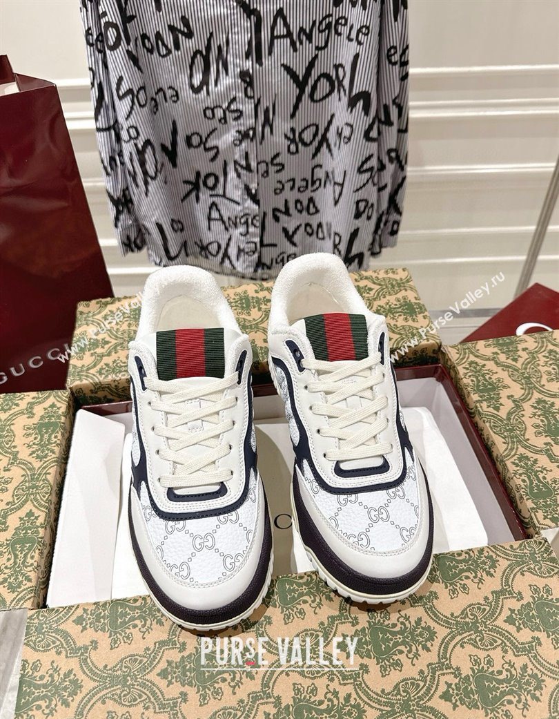 Gucci Re-Web Sneakers 4cm in GG Leather White/Dark Blue 2025 785452 (MD-251219035)