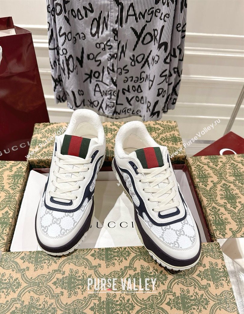 Gucci Re-Web Sneakers 4cm in GG Leather White/Dark Blue 2025 785452 (MD-251219035)