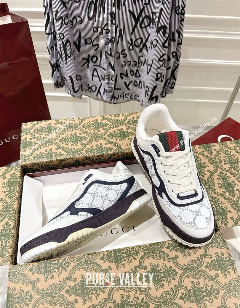 Gucci Re-Web Sneakers 4cm in GG Leather White/Dark Blue 2025 785452 (MD-251219035)