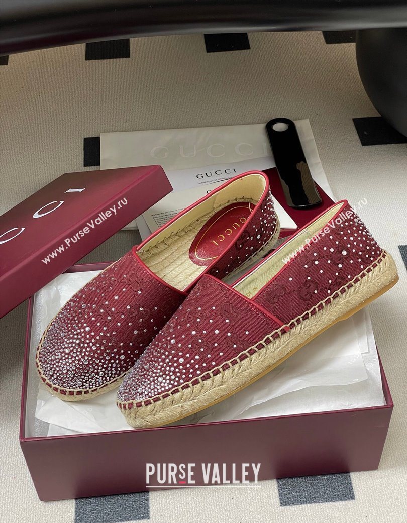 Gucci GG Canvas and Strass Flat Espadrilles Red 2025 GG121805 (MD-251219004)