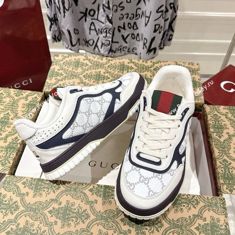 Gucci Re-Web Sneakers 4cm in GG Leather White/Dark Blue 2025 785452 (MD-251219035)