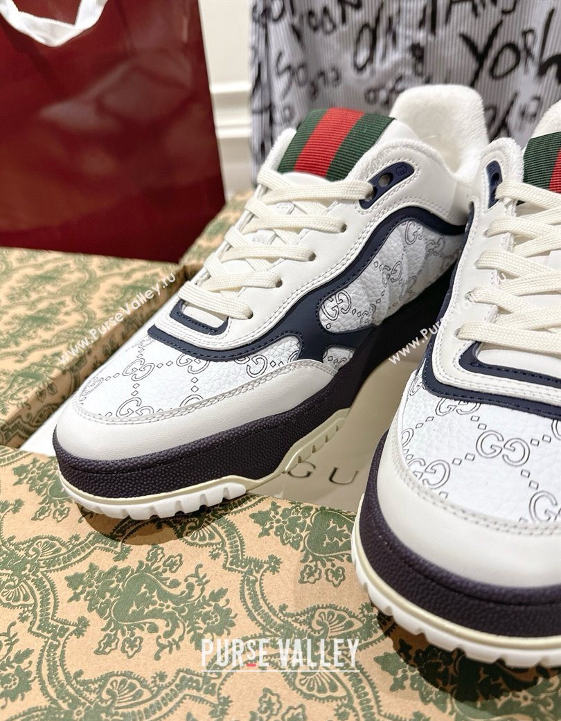 Gucci Re-Web Sneakers 4cm in GG Leather White/Dark Blue 2025 785452 (MD-251219035)