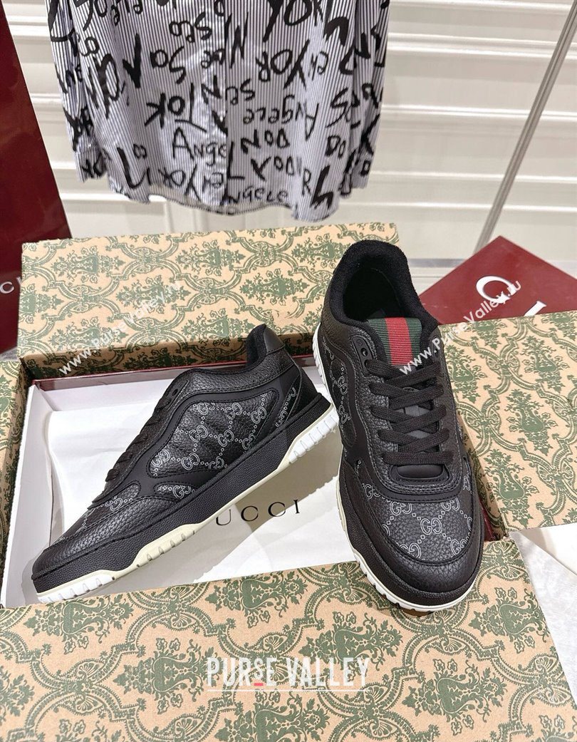 Gucci Re-Web Sneakers 4cm in Grained GG Leather Balck 2025 785452 (MD-251219036)