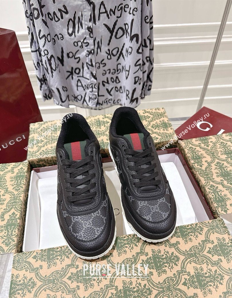 Gucci Re-Web Sneakers 4cm in Grained GG Leather Balck 2025 785452 (MD-251219036)