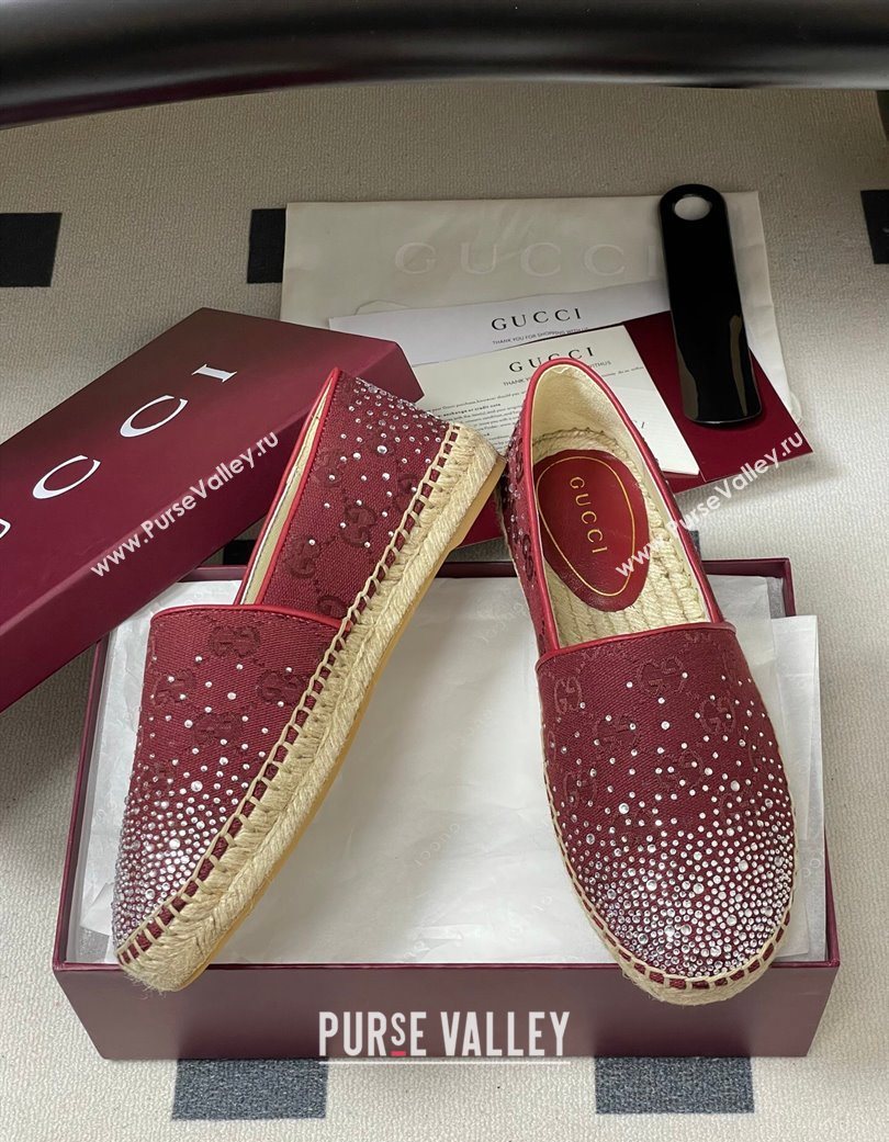 Gucci GG Canvas and Strass Flat Espadrilles Red 2025 GG121805 (MD-251219004)