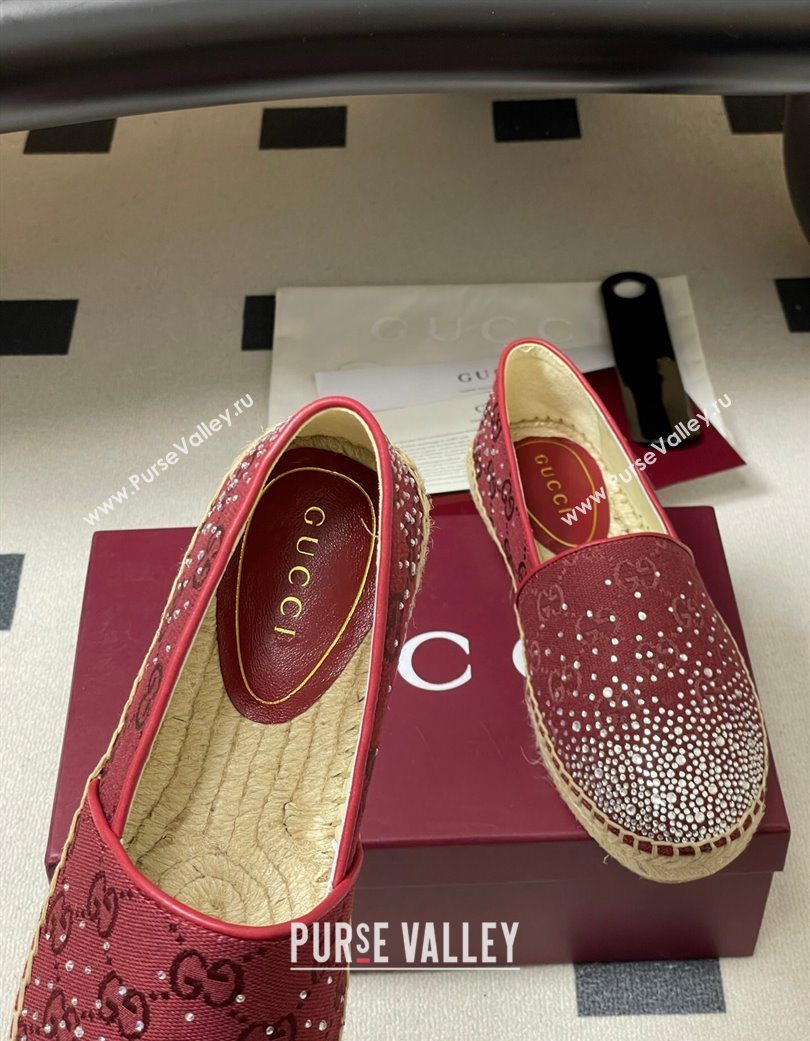 Gucci GG Canvas and Strass Flat Espadrilles Red 2025 GG121805 (MD-251219004)