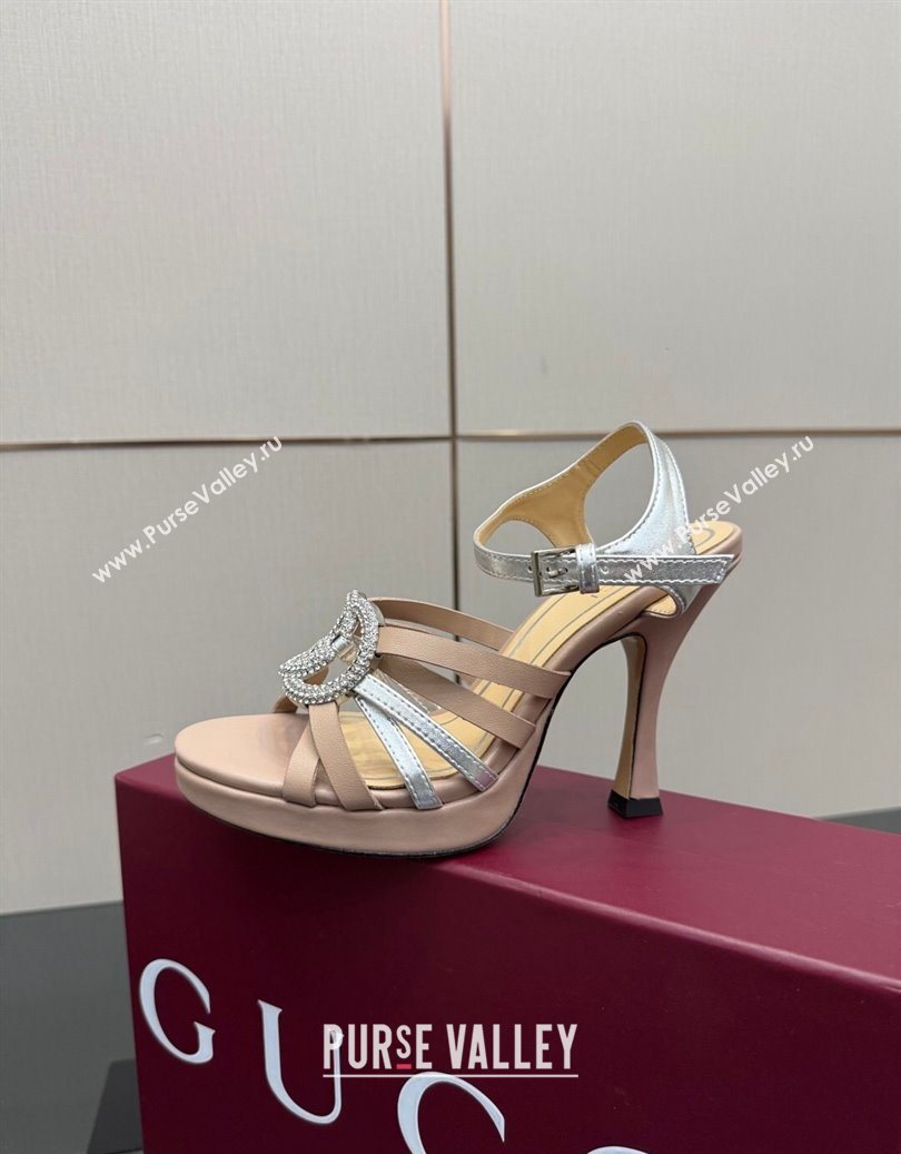 Gucci Calf Leather Platform Sandals with Strass Interlocking G Light Pink/Silver 2025 852355 (MD-251219037)