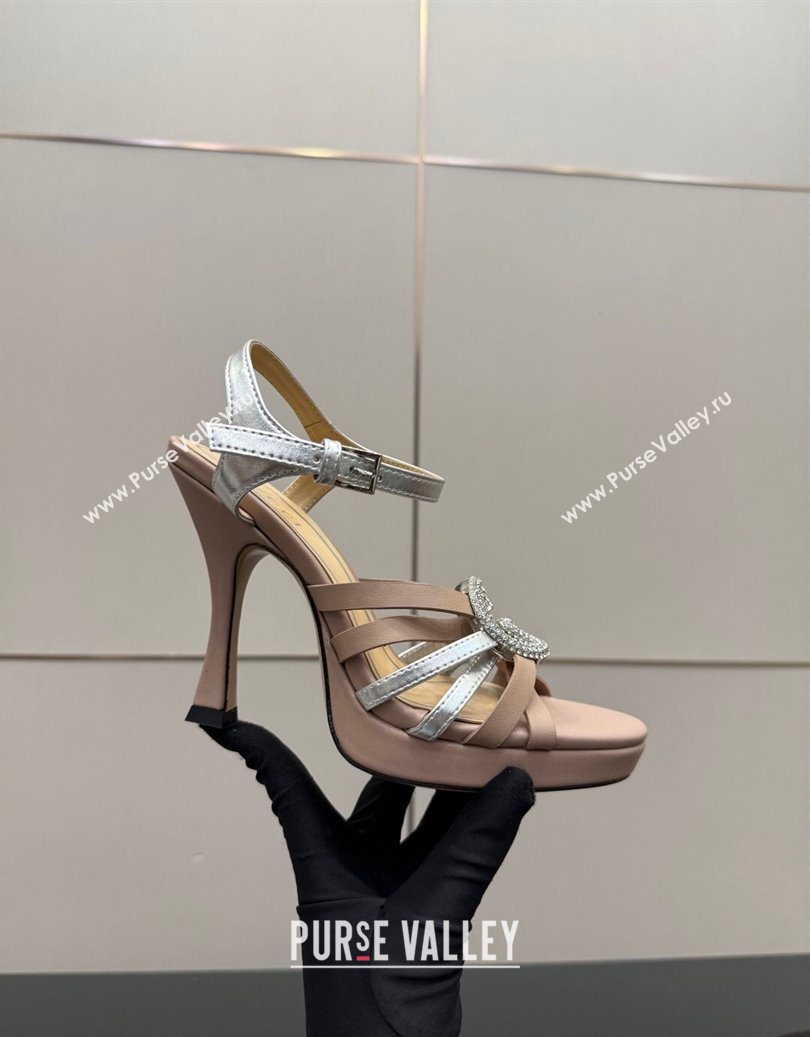 Gucci Calf Leather Platform Sandals with Strass Interlocking G Light Pink/Silver 2025 852355 (MD-251219037)