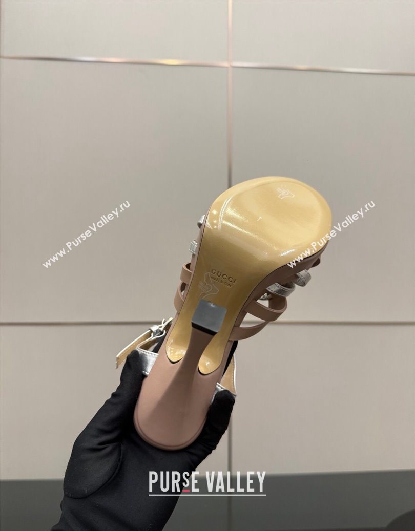 Gucci Calf Leather Platform Sandals with Strass Interlocking G Light Pink/Silver 2025 852355 (MD-251219037)