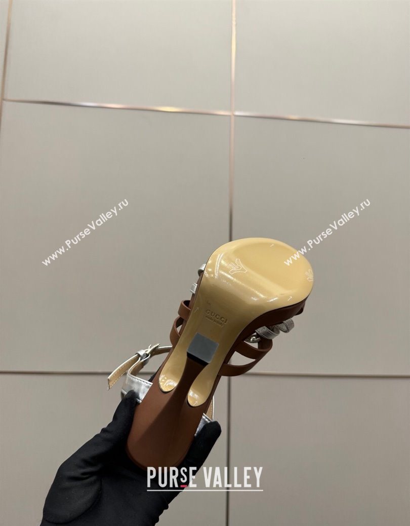 Gucci Calf Leather Platform Sandals with Strass Interlocking G Brown/Silver 2025 852355 (MD-251219038)