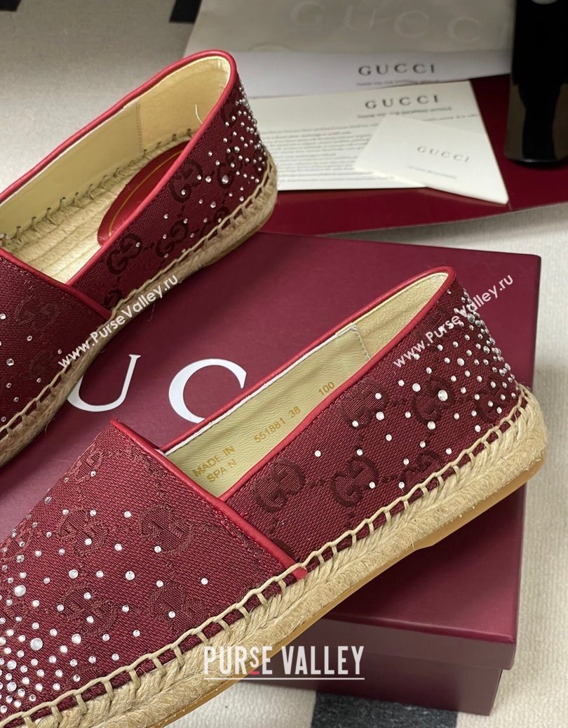 Gucci GG Canvas and Strass Flat Espadrilles Red 2025 GG121805 (MD-251219004)