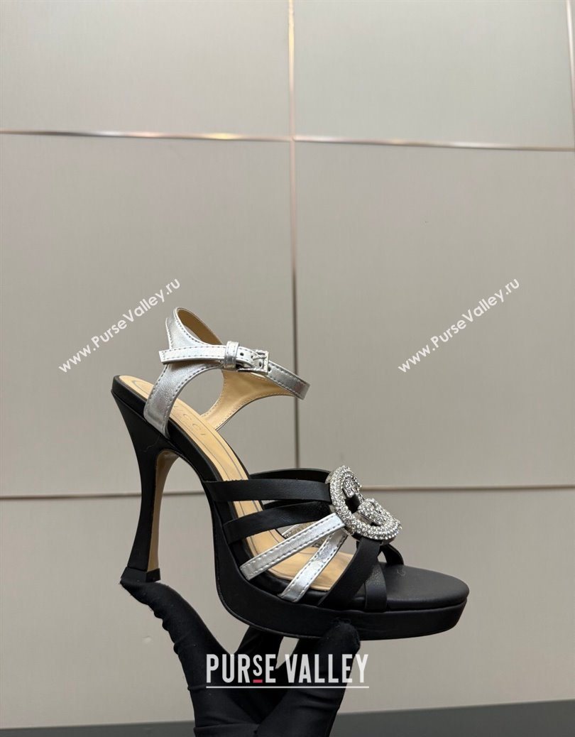 Gucci Calf Leather Platform Sandals with Strass Interlocking G Black/Silver 2025 852355 (MD-251219039)
