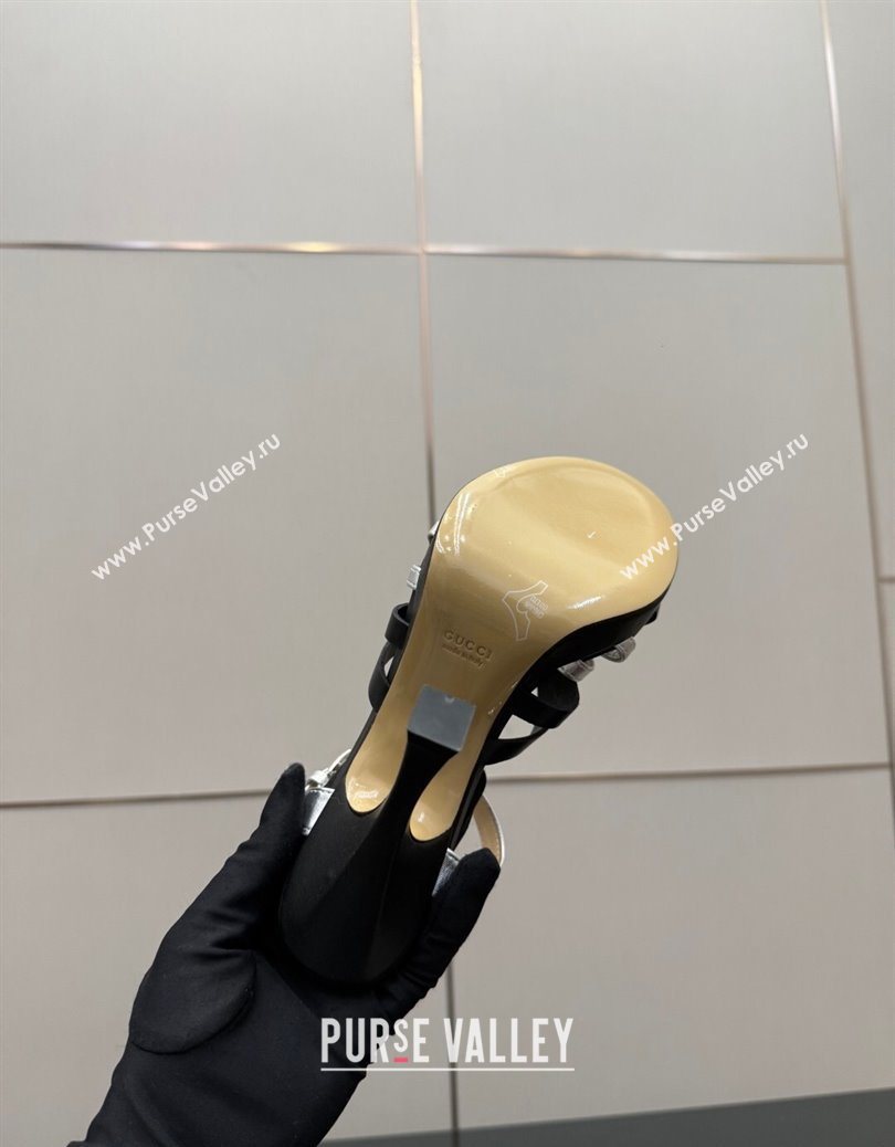 Gucci Calf Leather Platform Sandals with Strass Interlocking G Black/Silver 2025 852355 (MD-251219039)