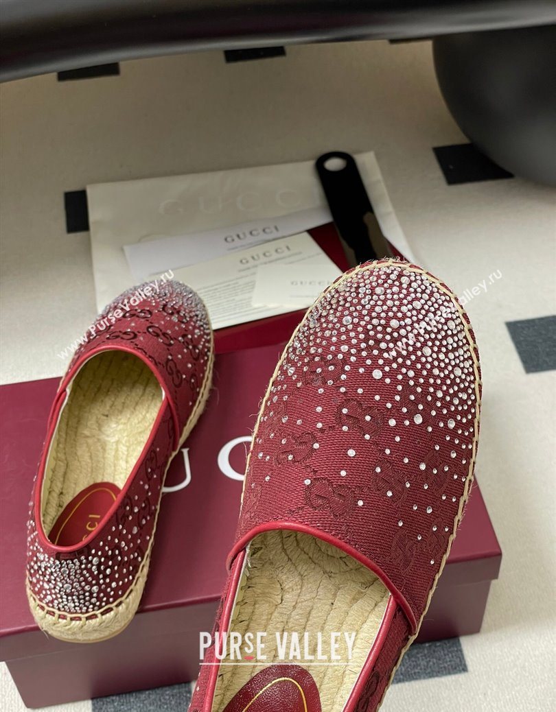 Gucci GG Canvas and Strass Flat Espadrilles Red 2025 GG121805 (MD-251219004)