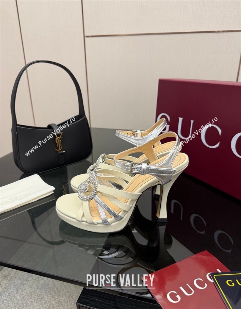 Gucci Calf Leather Platform Sandals with Strass Interlocking G White/Silver 2025 852355 (MD-251219041)