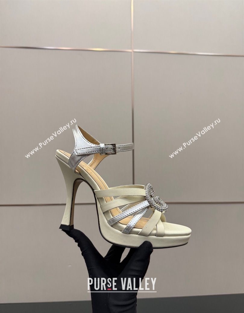 Gucci Calf Leather Platform Sandals with Strass Interlocking G White/Silver 2025 852355 (MD-251219041)