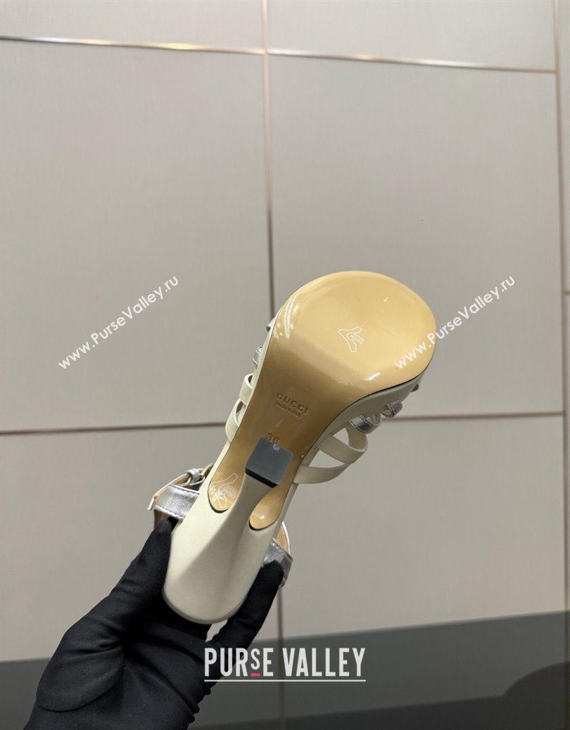 Gucci Calf Leather Platform Sandals with Strass Interlocking G White/Silver 2025 852355 (MD-251219041)