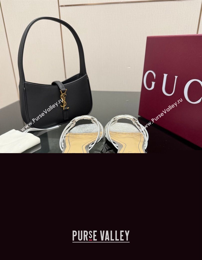 Gucci Metallic Leather Flat Slides Sandal with Strass Interlocking G Silver 2025 8523570 (MD-251219042)