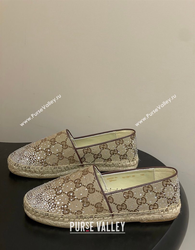 Gucci GG Canvas and Strass Flat Espadrilles Beige 2025 GG121805 (MD-251219001)