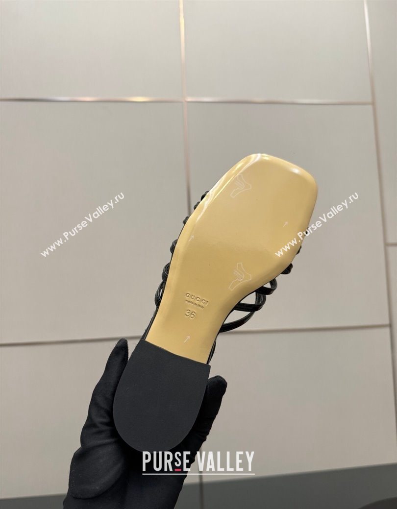 Gucci Patent Leather Flat Slides Sandal with Strass Interlocking G Black 2025 8523570 (MD-251219043)