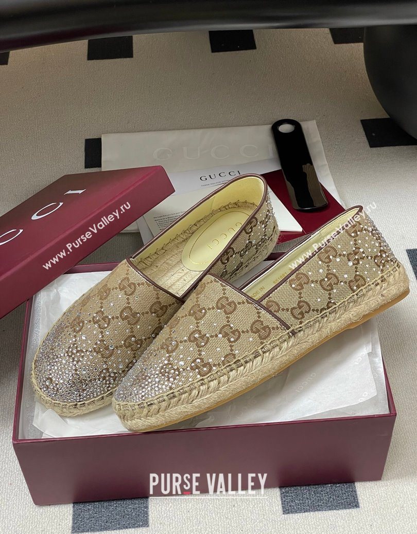 Gucci GG Canvas and Strass Flat Espadrilles Beige 2025 GG121805 (MD-251219001)