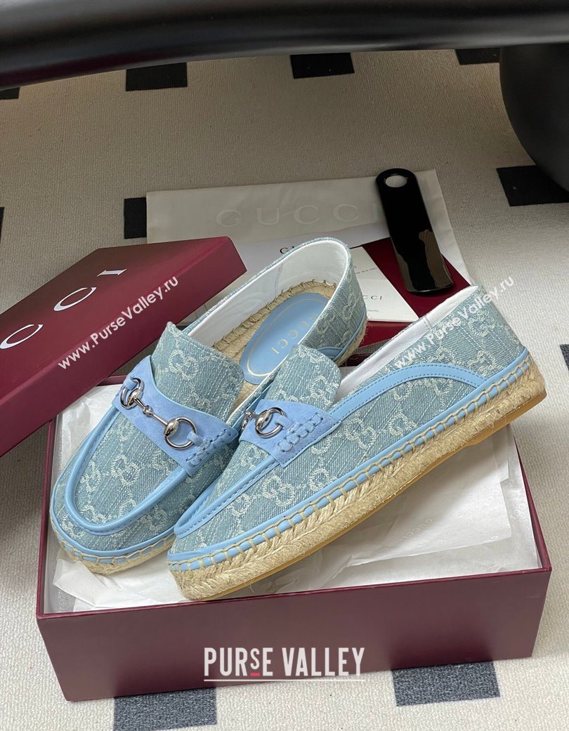 Gucci GG Denim Flat Espadrilles with Horsebit Blue 2025 GG121901 (MD-251219007)