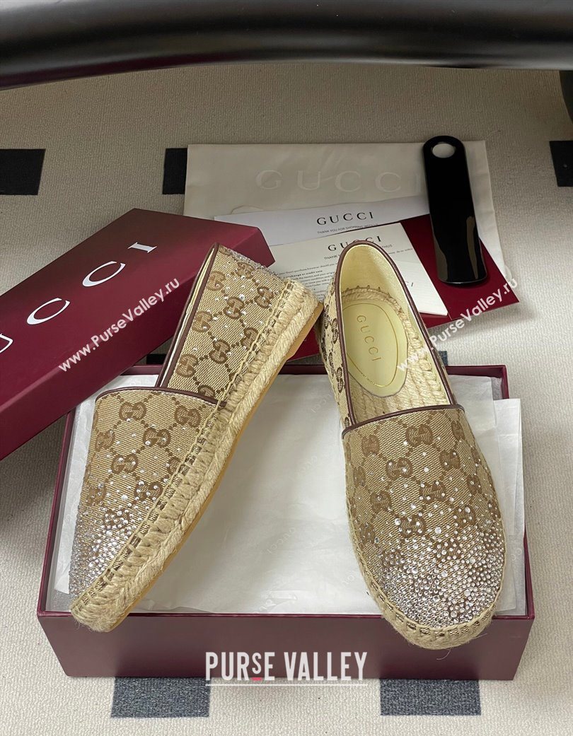 Gucci GG Canvas and Strass Flat Espadrilles Beige 2025 GG121805 (MD-251219001)