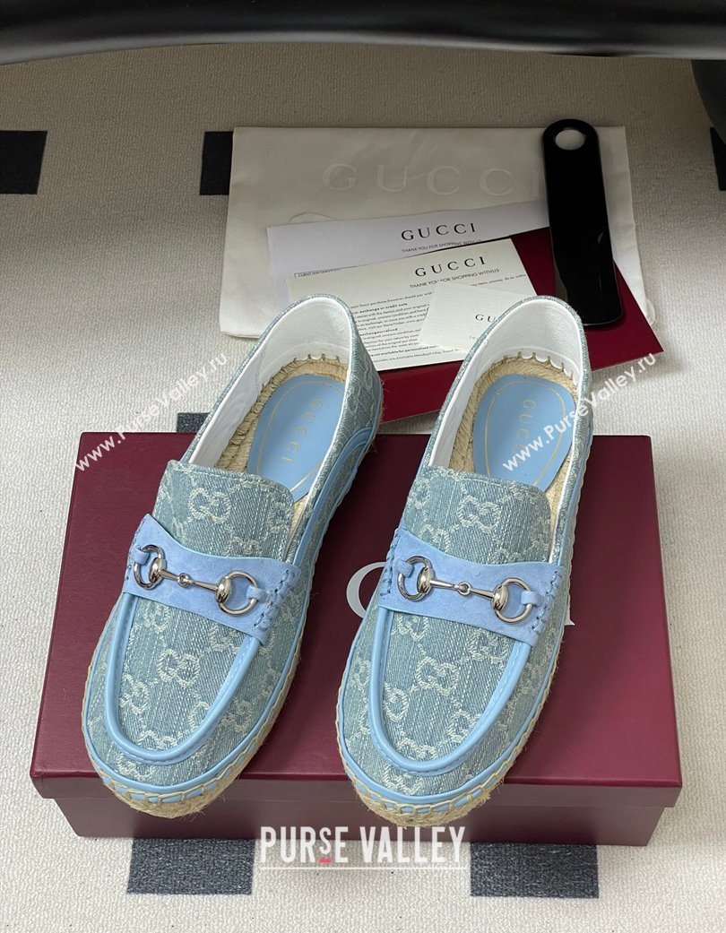 Gucci GG Denim Flat Espadrilles with Horsebit Blue 2025 GG121901 (MD-251219007)