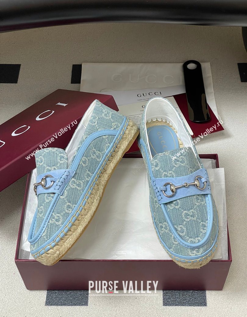 Gucci GG Denim Flat Espadrilles with Horsebit Blue 2025 GG121901 (MD-251219007)