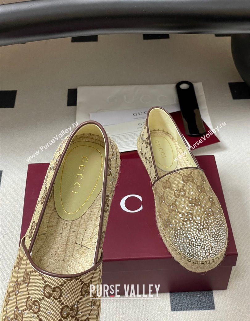 Gucci GG Canvas and Strass Flat Espadrilles Beige 2025 GG121805 (MD-251219001)