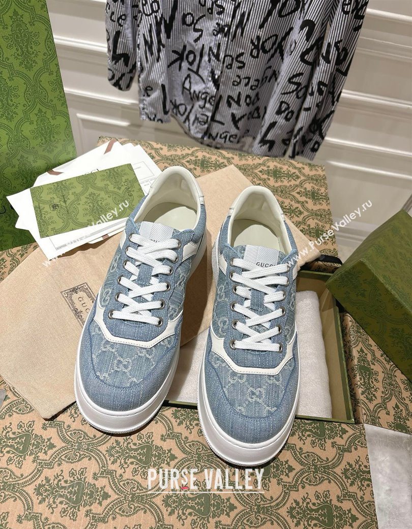 Gucci GG Denim Platform Sneakers 4cm Light Blue 2025 676092 (MD-251219009)
