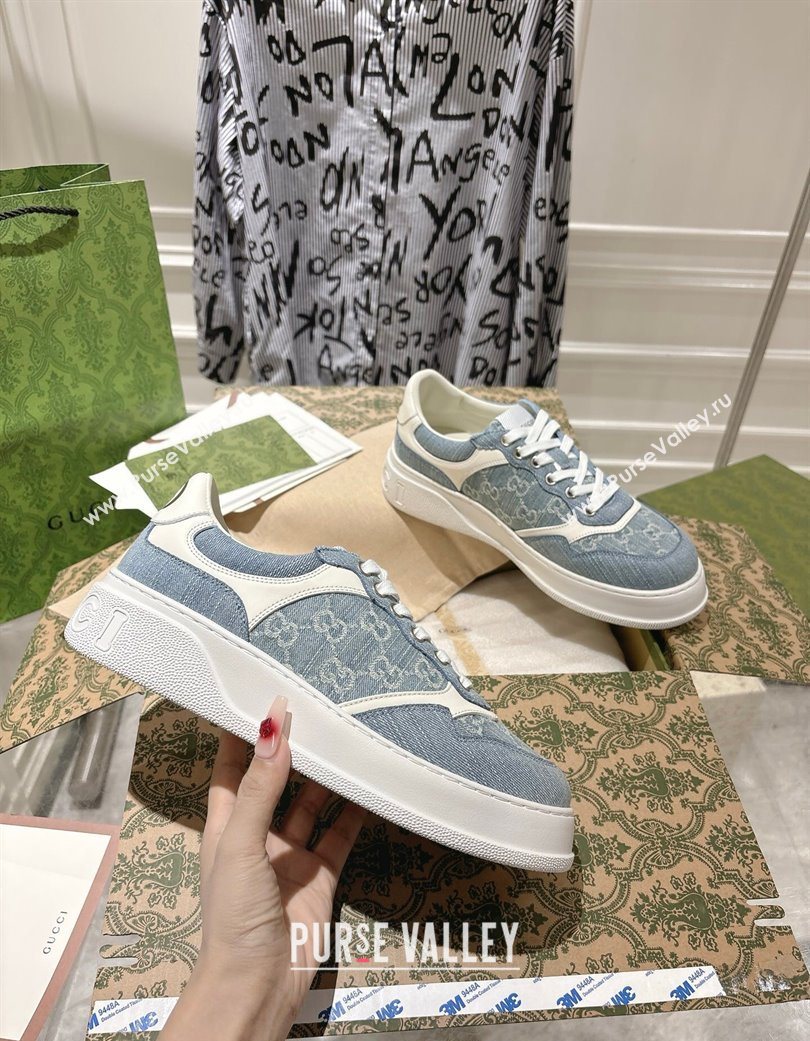 Gucci GG Denim Platform Sneakers 4cm Light Blue 2025 676092 (MD-251219009)