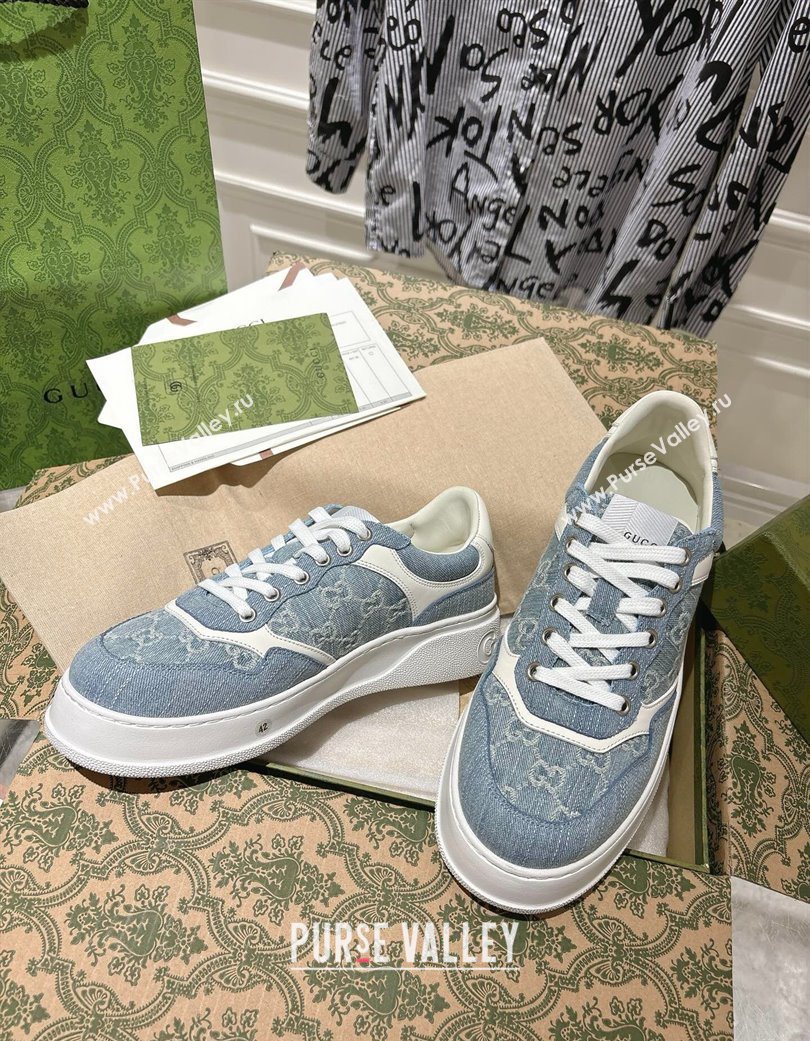 Gucci GG Denim Platform Sneakers 4cm Light Blue 2025 676092 (MD-251219009)