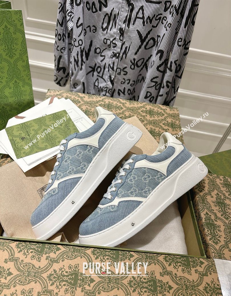 Gucci GG Denim Platform Sneakers 4cm Light Blue 2025 676092 (MD-251219009)