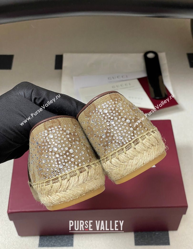 Gucci GG Canvas and Strass Flat Espadrilles Beige 2025 GG121805 (MD-251219001)