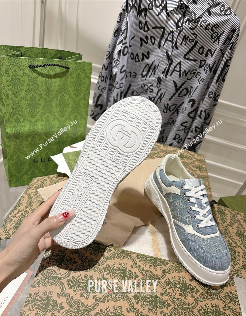 Gucci GG Denim Platform Sneakers 4cm Light Blue 2025 676092 (MD-251219009)