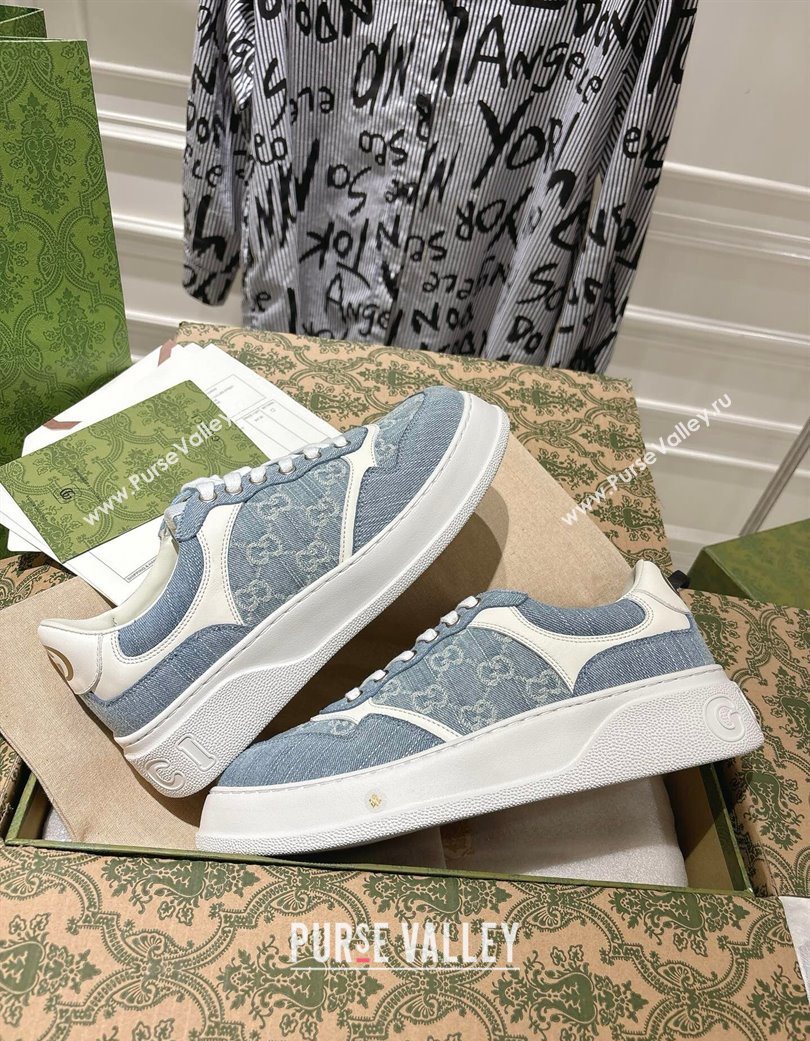 Gucci GG Denim Platform Sneakers 4cm Light Blue 2025 676092 (MD-251219009)